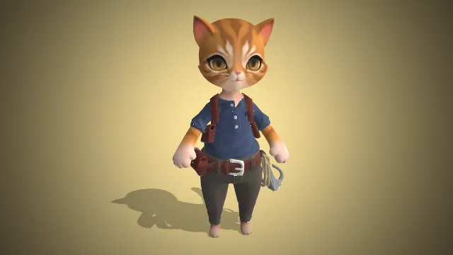 冒险家  卡通猫咪  橘猫  3d模型  蓝色衬衫