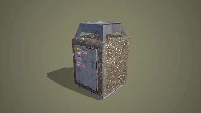做旧混凝土户外公共垃圾桶 3D 模型