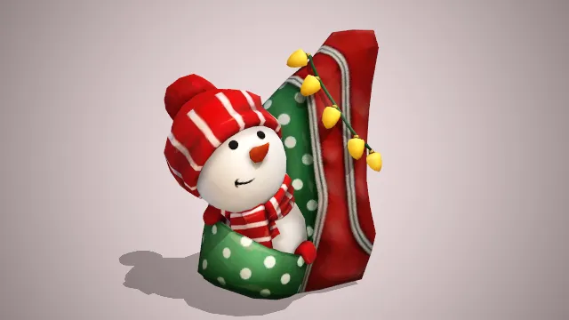 圣诞系列背包红绿色挂着一串黄色小灯带红帽子的雪人玩偶