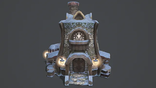 童话雪境精灵小屋游戏场景模型