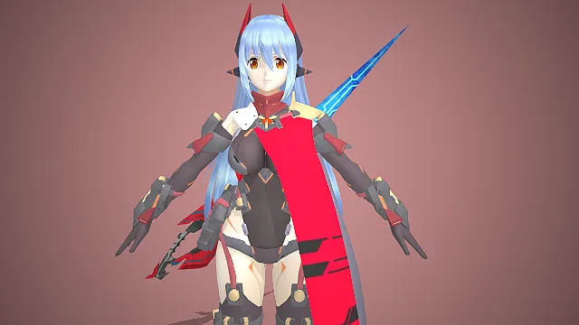 蓝发机娘  科幻机甲战士  专属光剑  红黑战斗服