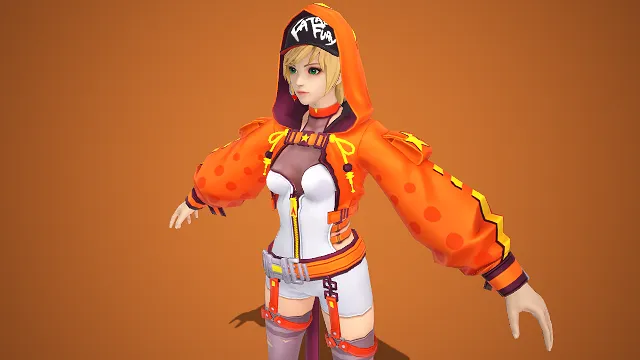 3D 女性角色建模  波点连帽外套  紧身短装  波点元素  机能风  绑带设计  时尚潮流  青春题材