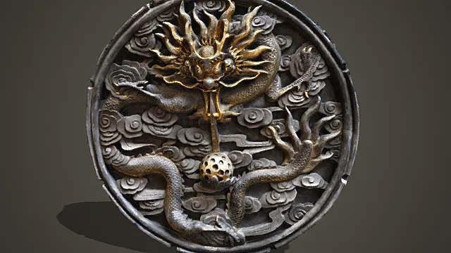 国风鎏金龙纹云壁摆件 3D 模型