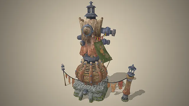 树桩熔炉  石砌基座  奇幻工坊道具  做旧质感