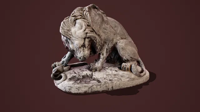 3D写实风格狮蛇雕塑模型，创意设计（3D狮蛇雕塑、写实风格、艺术感、古典雕塑、力量与诡谲感）