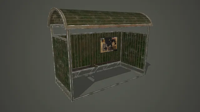 废土破败风格老旧公交站台场景3D模型