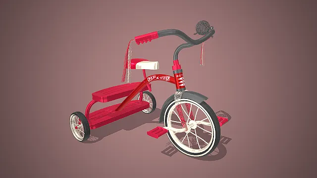 经典儿童三轮脚踏车  玩具单车  童趣玩具场景  钢架结构