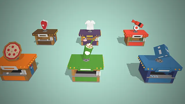 卡通商铺  像素风美食摊位  模拟经营游戏  售货亭设计  建筑道具