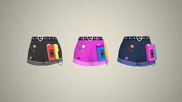 卡通风  甜酷热裤  心形腰带  随身听装饰  复古