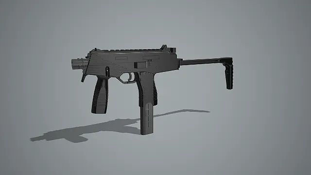 全黑战术伸缩托 MP7 风格冲锋枪 3D 模型 军事近战枪械道具