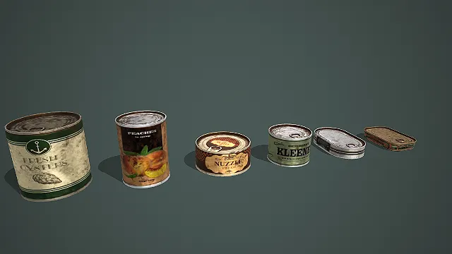 多品类复古食品金属罐套装 3D 模型