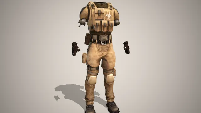 黄色迷彩服  服装  防弹背心  手套  靴子