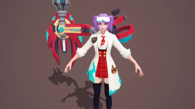3D卡通风科研风少女与武器模型，创意设计（3D科研少女、卡通风格、活泼炫酷、科研主题、混搭元素）