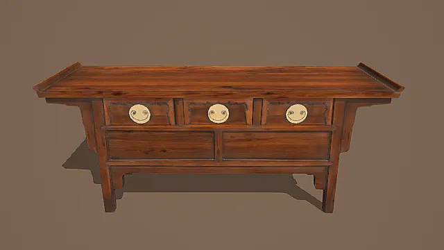 复古中式嵌饰实木长案3D模型