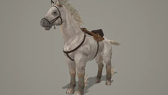 写实冒险风格银鬃战马模型 