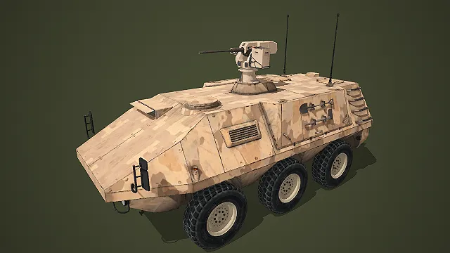 沙色六轮配武器站的装甲侦察车 3D 模型