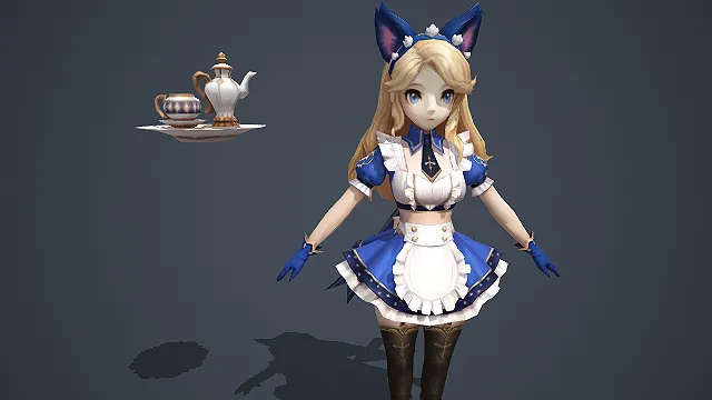 猫耳女仆少女角色模型带茶具套装
