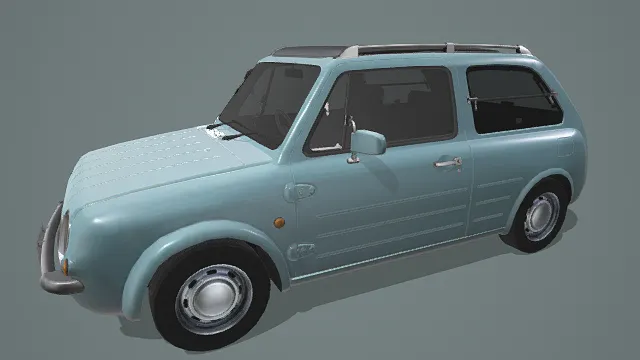   3D卡通风格复古小车模型，创意设计（3D车辆、卡通风格、复古风，汽车设计主题）