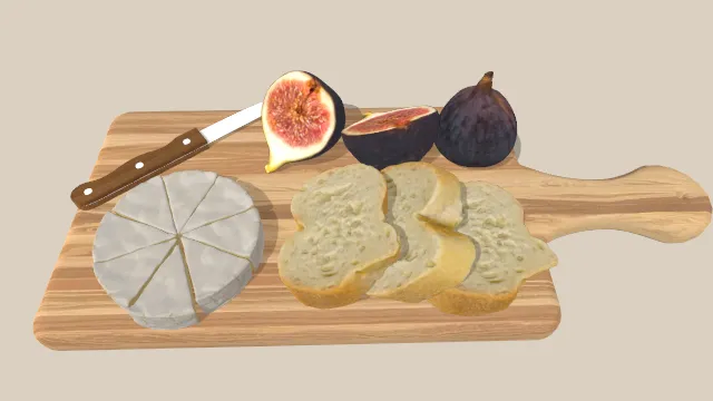 食物拼盘有面包水果切开的小蛋糕甜点刀