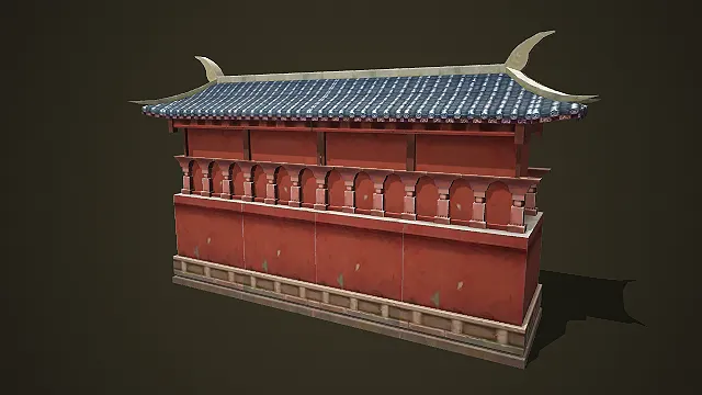 带灰瓦屋顶的红墙中式古风宫墙围墙
