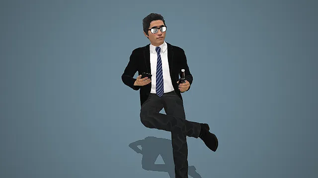 持手机酒瓶跷腿的西装墨镜男性写实人物模型