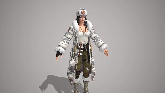 卡通废土风雪境女战士角色 3D 模型 带血渍做旧款