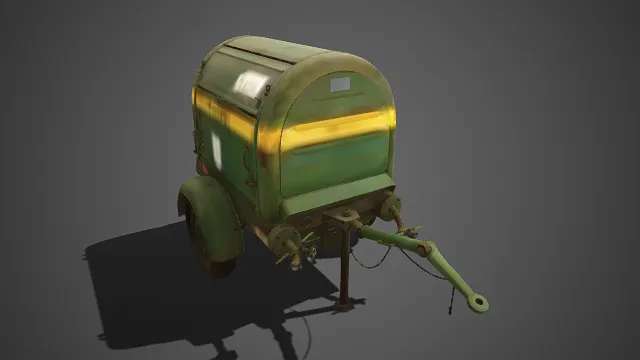 复古  军绿色  牵引式小型车厢  旧化磨损  老式拖车  运输工具