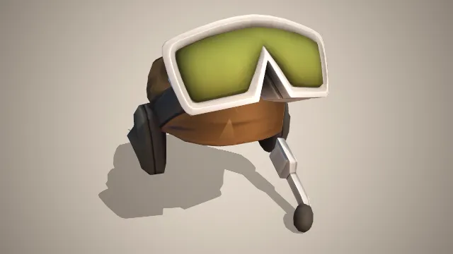 白色护目镜绿色镜片连接耳麦架在头巾上