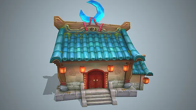 古风月祠  月府建筑  红门朱漆  神话场景