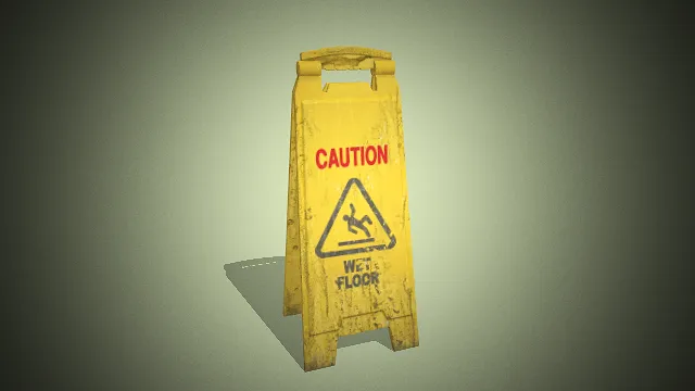 一个做旧的湿滑警示牌3D模型