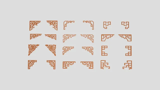 中式角花与回纹角码组合镂空木雕装饰 3D 模型