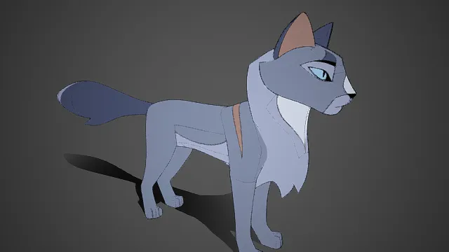 二次元风格  灰猫  动漫化  蓝灰渐变毛色  清冷又灵动  尖耳长尾