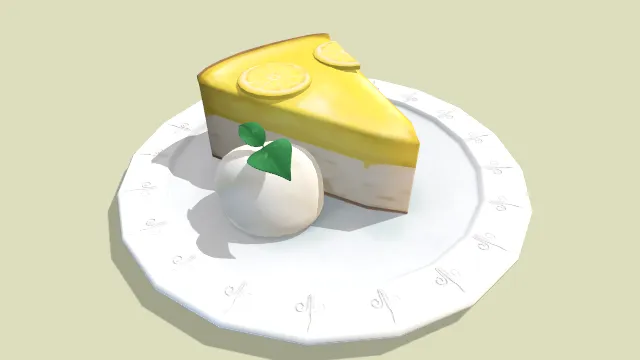 柠檬芝士蛋糕旁边放有麻糍甜点食物