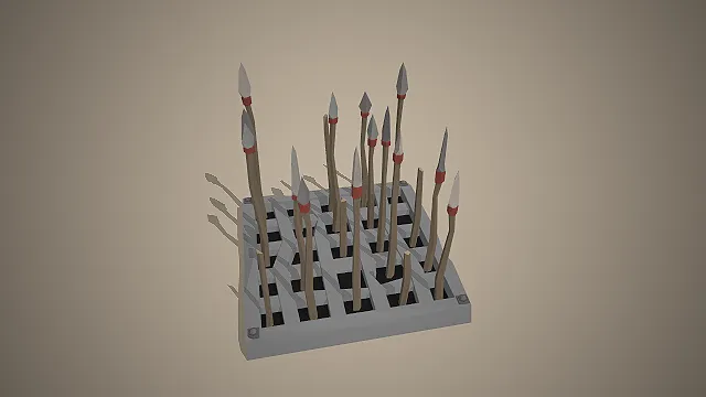 地刺陷阱  石质基座  复古冷兵器  木质矛杆