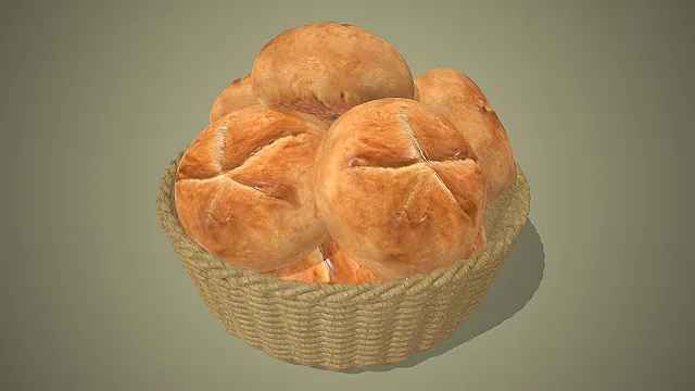 一个写实风格的表面带十字纹路餐包3d模型