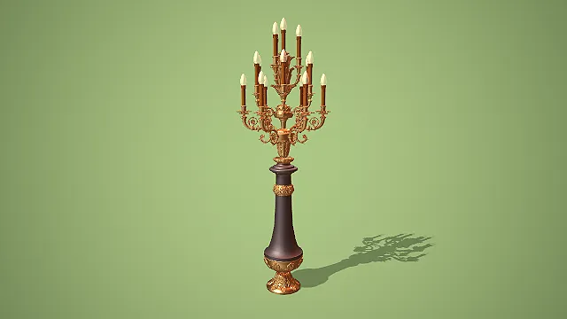 欧式复古黑金撞色十二臂烛台落地灯场景装饰模型