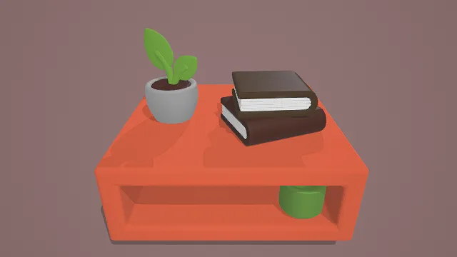 3D卡通风格Q版橙色茶几场景模型，创意设计（3D场景、卡通风格、清新简约，家具主题，家居元素）