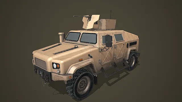 沙色装甲配武器站的防地雷军用越野车 3D 模型