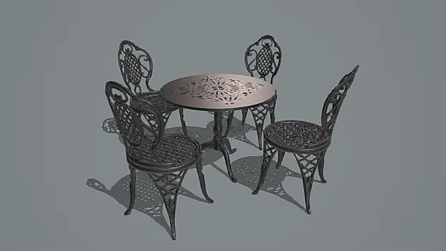 复古欧式铁艺雕花桌椅套装3D模型