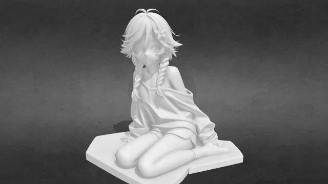 《原神》温蒂坐姿手办高20cm已分件易上色obj.obj