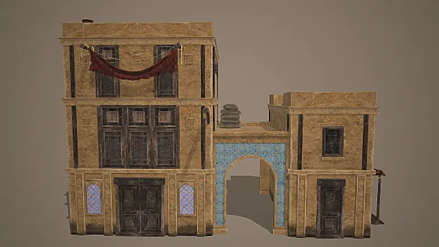 西域风情拱门将院联排商住建筑模型