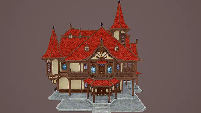 卡通风格欧式复古贵族宅邸3D模型