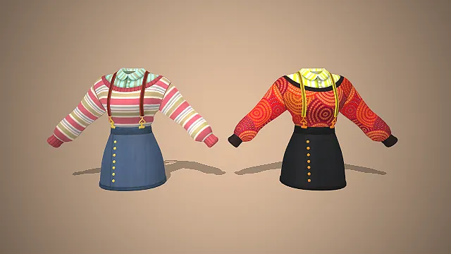 学院风  背带裙  撞色拼接  条纹上衣