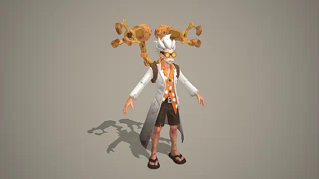 卡通疯狂科学家角色 3D 模型 含机械臂装备