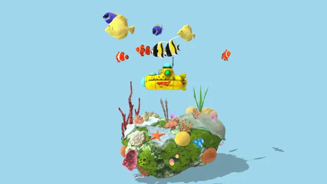 水下场景鱼潜艇珊瑚游动动画