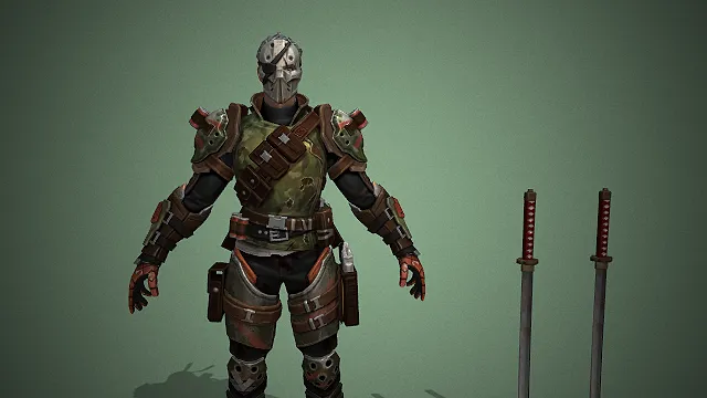 全覆式战术甲  3D 男性角色  迷彩涂装  重装造型  双持武士刀