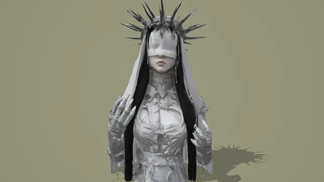 3D卡通风格人物角色胸像模型，创意设计（3D角色、卡通风格、白灰主色调、神秘庄重风，角色设计主题）