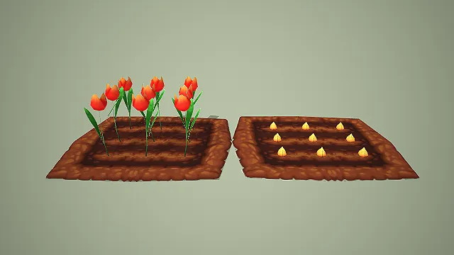卡通两款郁金香菜地生长阶段 3D 模型 游戏花园种植道具资产