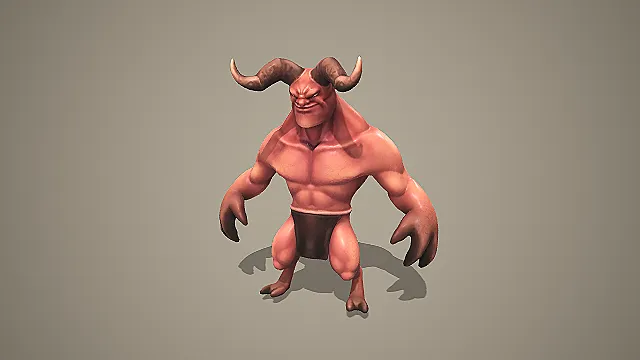 卡通风格牛角恶魔战士 3D 模型 奇幻游戏角色资产