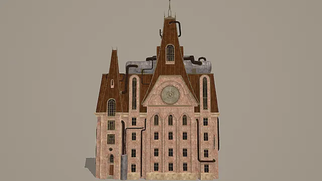 蒸汽朋克风红砖钟楼建筑3D模型